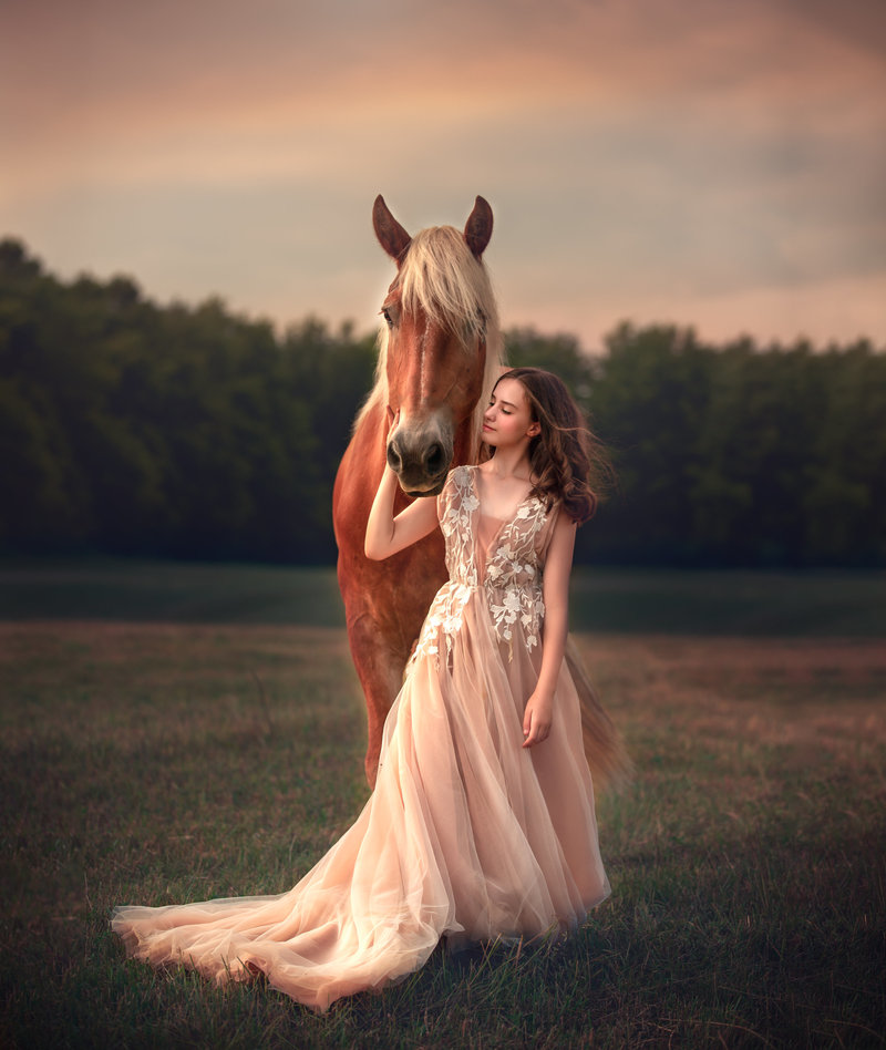 "Children photographed with a horse in a serene outdoor setting, highlighting the magical connection between kids and animals in Ottawa."
