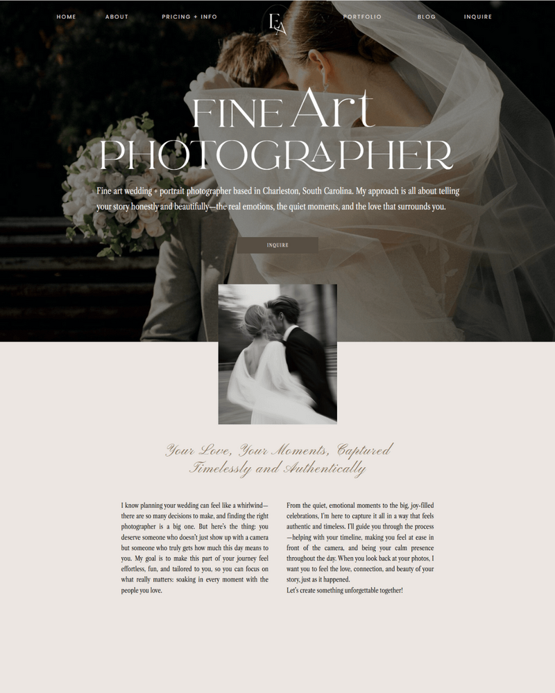 Emma Showit website template for photographers featuring a modern, elegant design—perfect for wedding and editorial portfolios that attract dream clients.