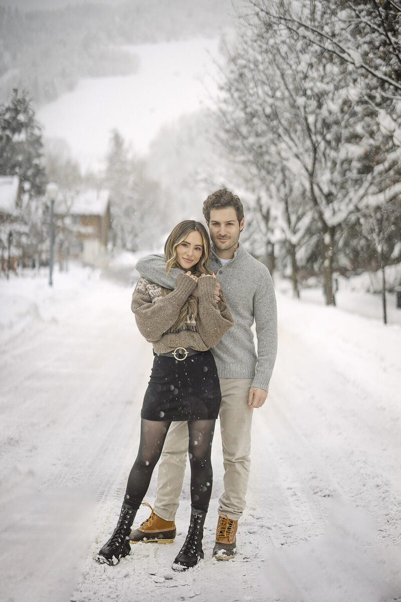 Amanda Stanton's engagement photos in Aspen Colorado on a snowy morning by celebrity wedding photographer Dale Benfield Photography