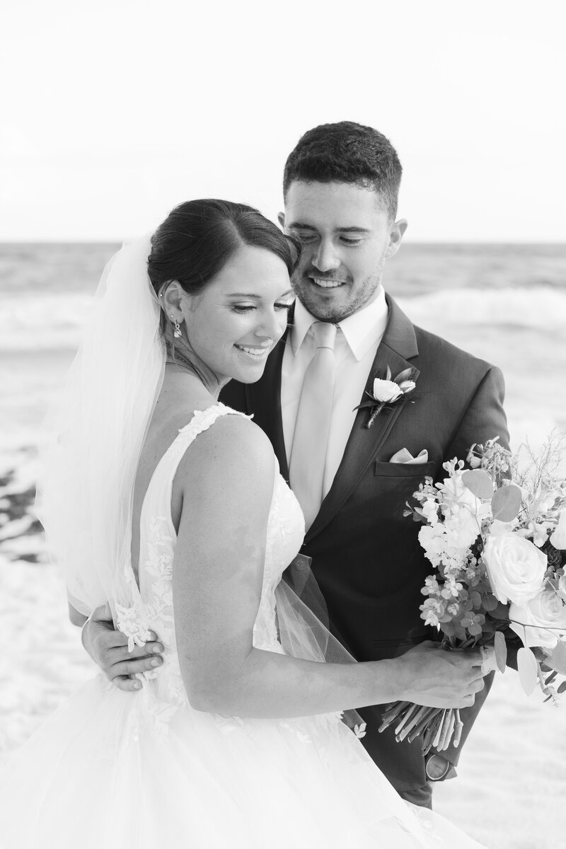 Bride and groom walk up memorial steps at their DC wedding
