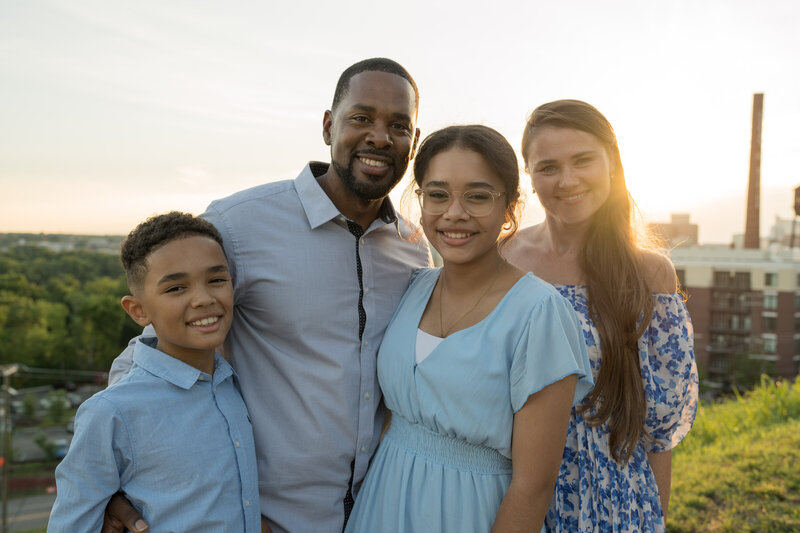 A family poses for family portraits at Libby Hill Park in Richmond, Virginia.