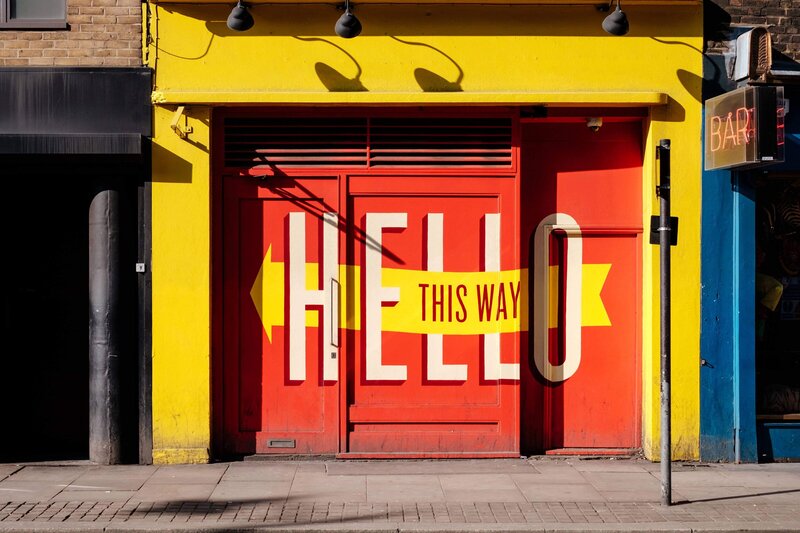 Bright painted door on the street