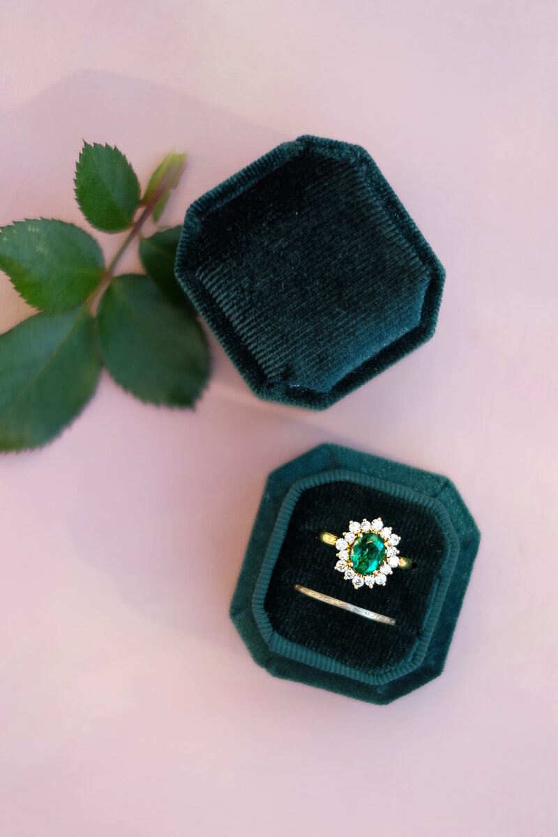 Custom Designed Natural Emerald Diamond Gold Ring and Band