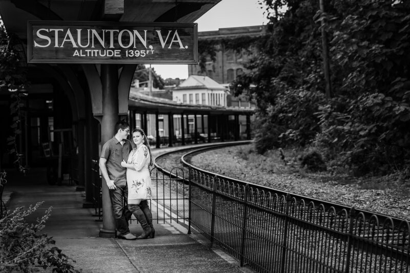 train station portrait of male and female for wedding