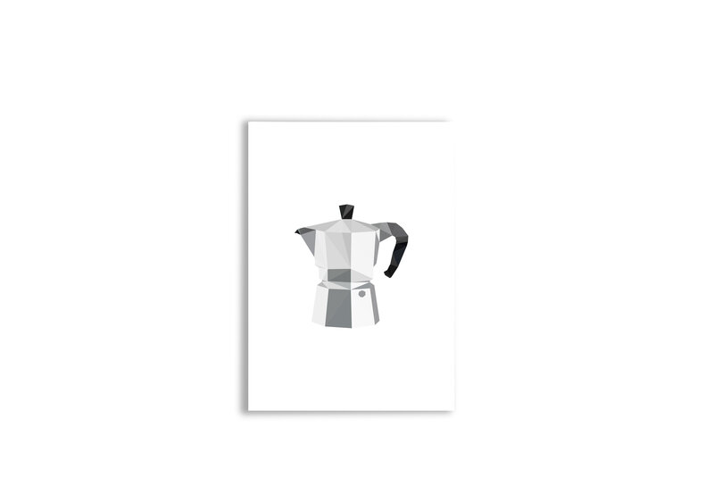 Wenskaartjes met geometrische objecten en dieren in Tienen, illustratie van koffie, koffiepauze