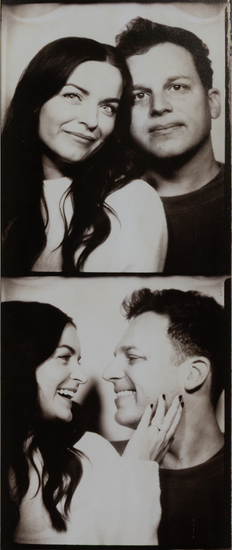 A black and white wedding photostrip capturing real moments, highlighting TM Photo Co’s expertise in cinematic and documentary wedding photography.
