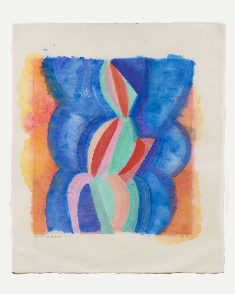 'Aurora Transparent' by Anna Kunz – a monotype with hand coloring on sekishu paper, measuring 28 x 23 7/8 inches.