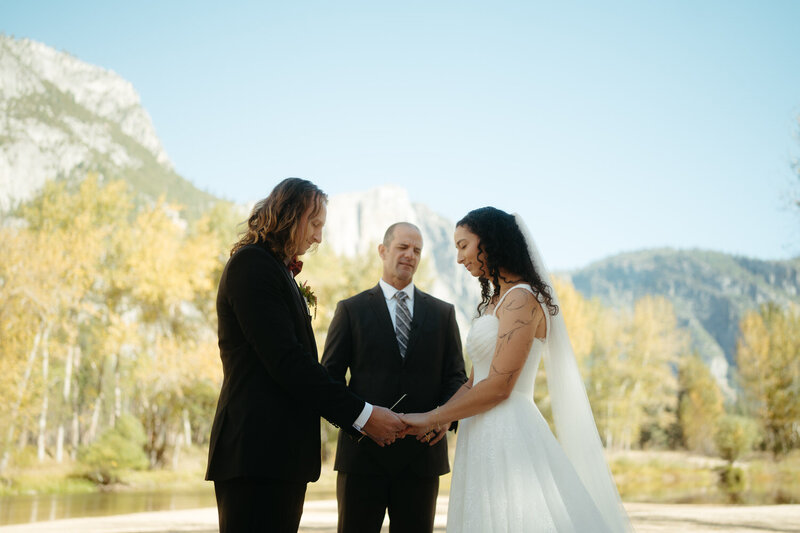 Large granite cliff over a small forest and river, great spot for a Yosemite elopement 