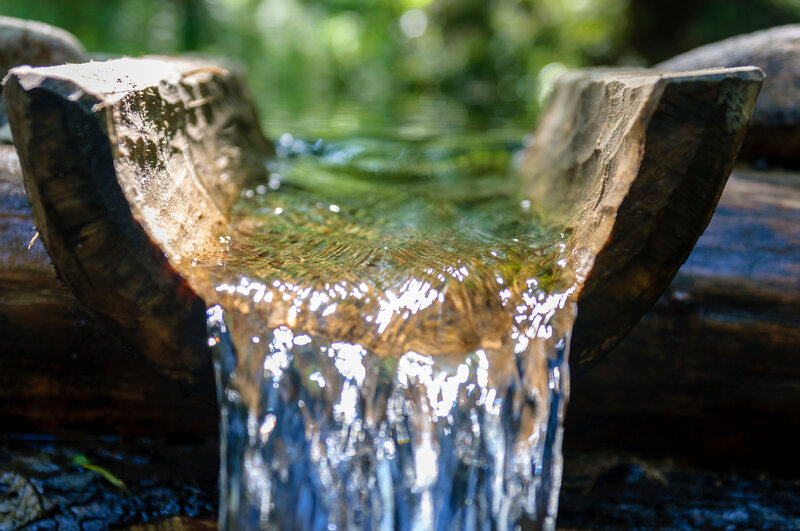 Stream of water from an open log