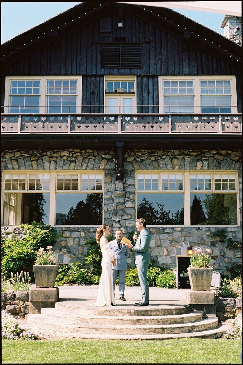 35mm film photo of wedding ceremony at stanley park pavilion in vancouver