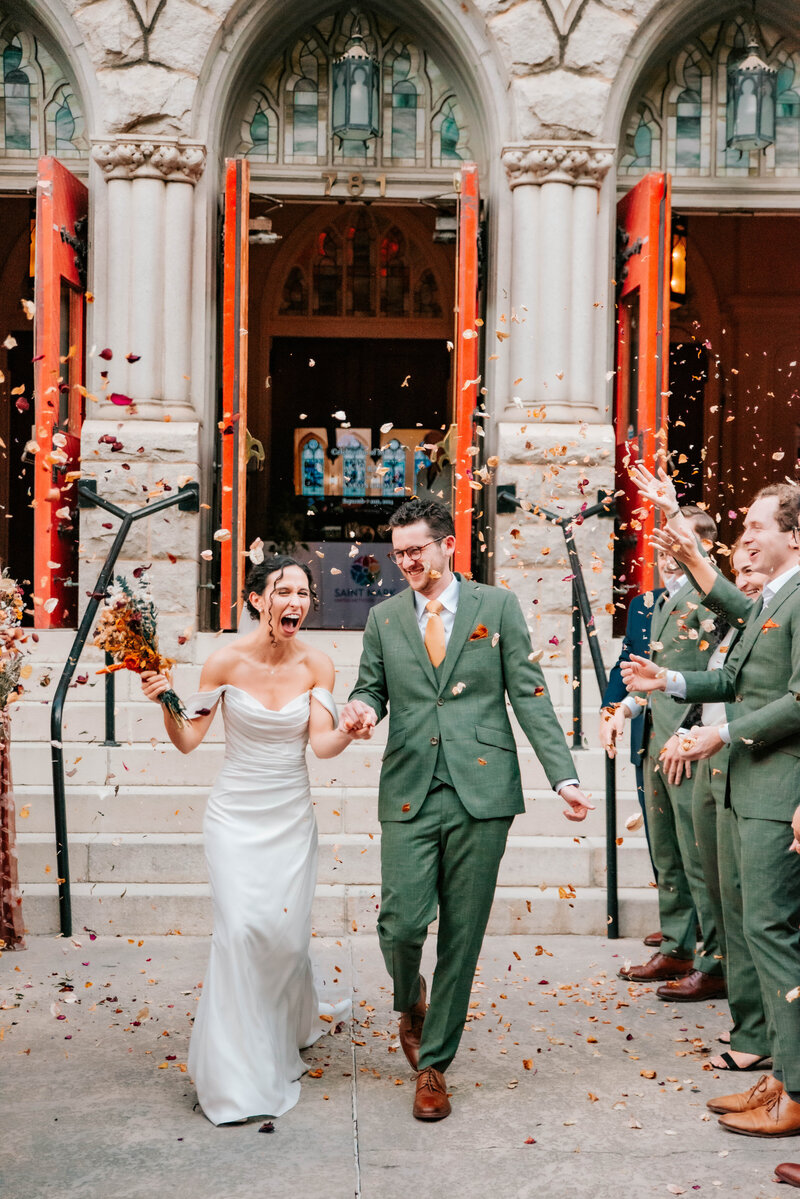 weddings by kattie jackson - final exit portrait outside of church- couple portrait at wedding - metro atlanta and atlanta georgia photographer 