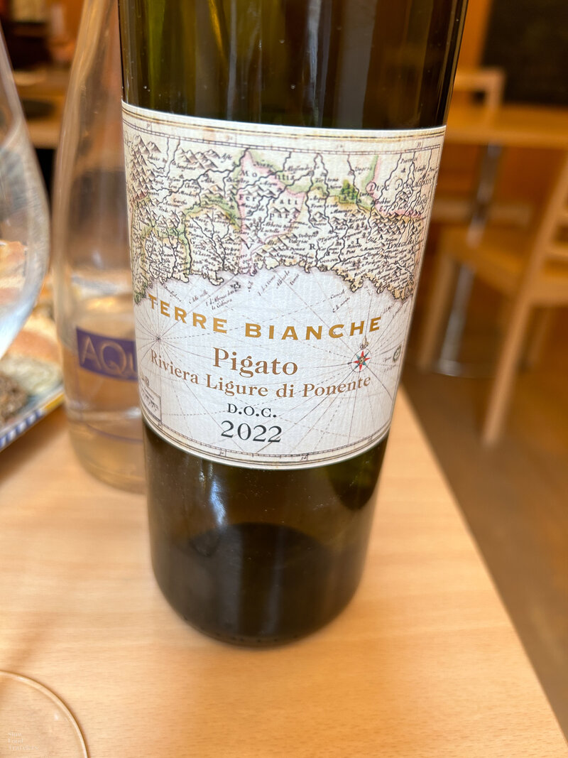 Pigato wine at Cucina Valoria in Genoa, Italy