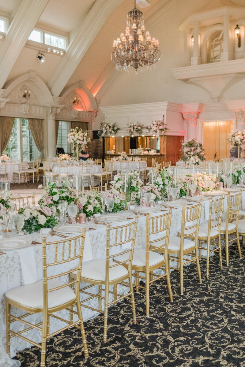 Elegant black tie wedding reception at the Ashford Estate ballroom in Allentown, New Jersey