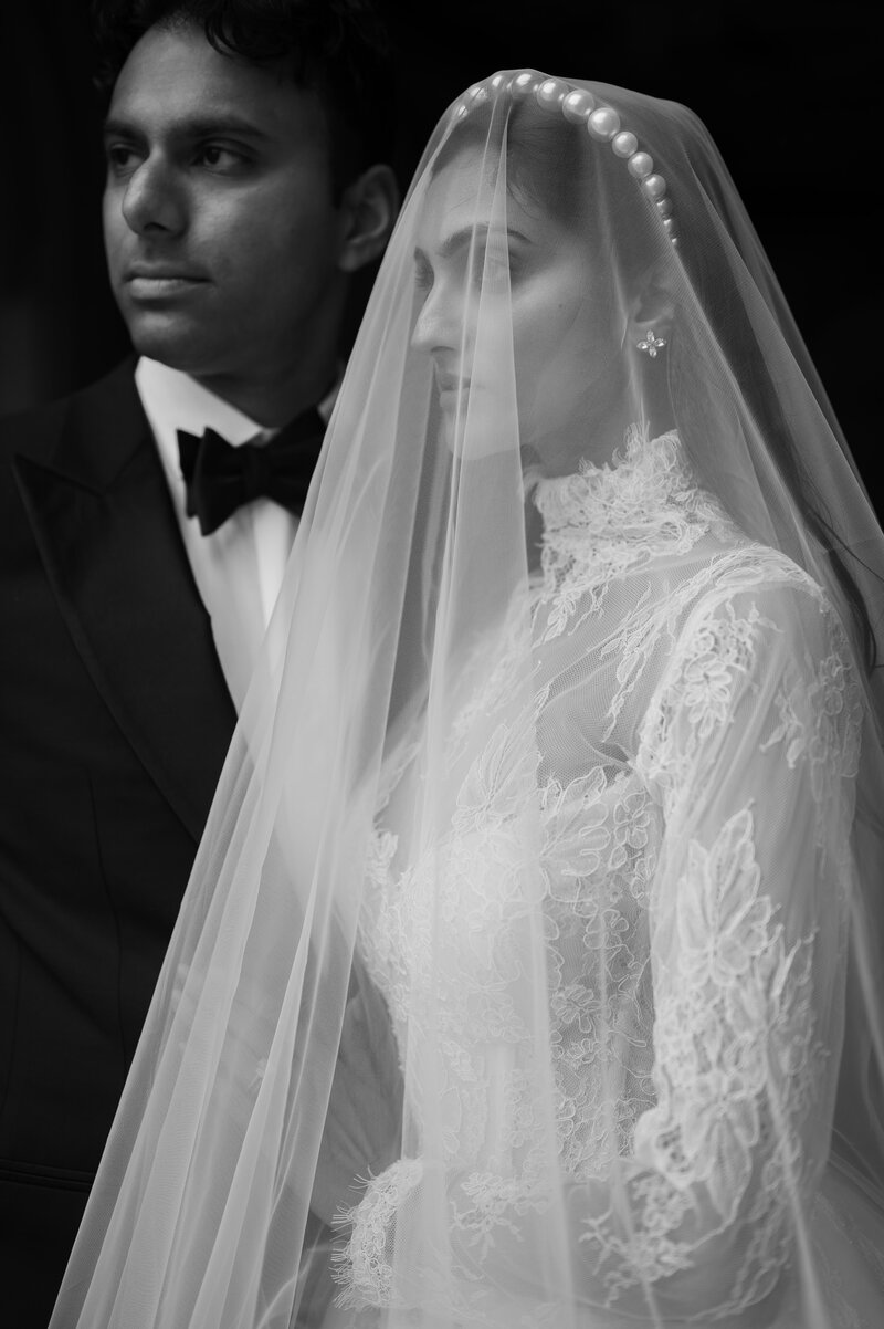 Bride and groom walk up memorial steps at their DC wedding