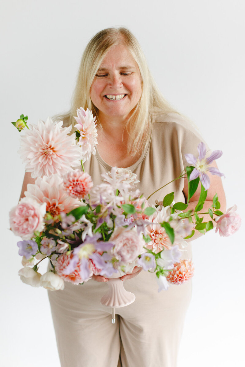 cecile with her bridal bouquet