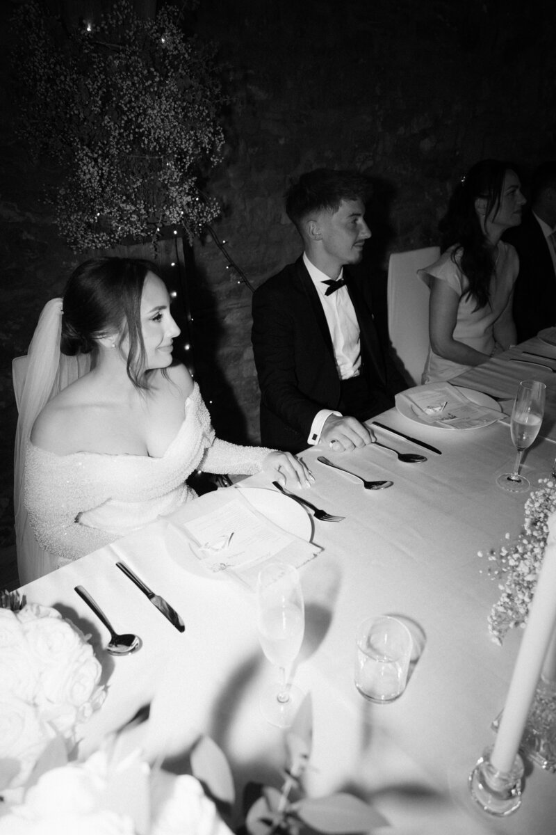 Luxury wedding in Europe – sophisticated bride in a modern wedding gown and groom in a timeless suit.