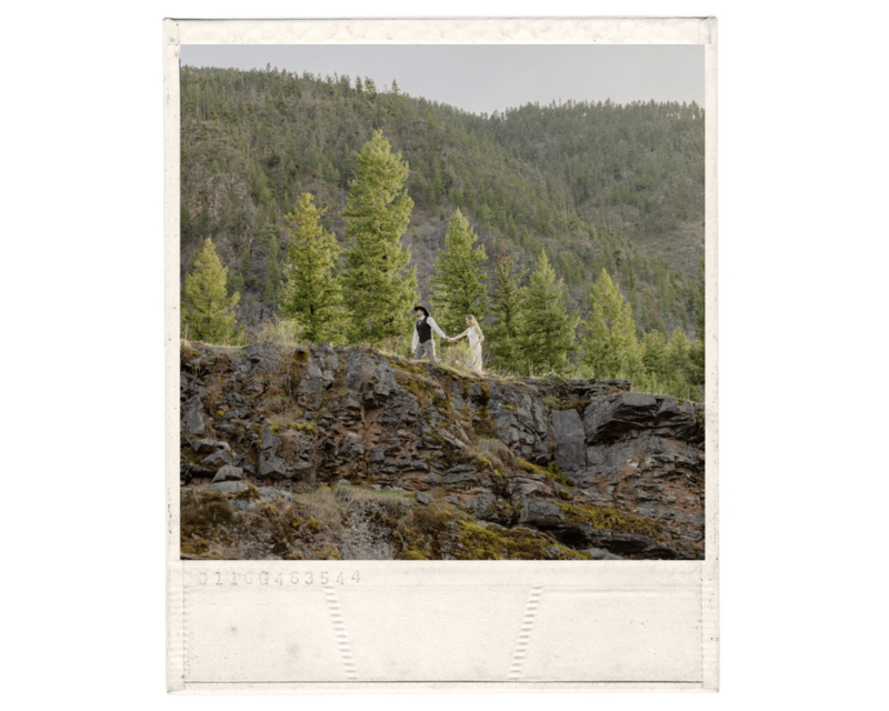 Couple gets cinematically documented walking up mountain at White Raven in Missoula, Mt.