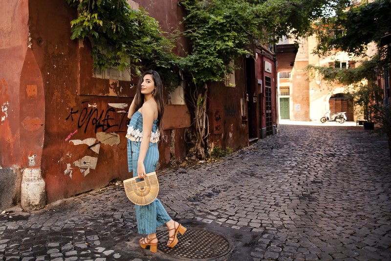 A beautiful girl posing on the streets of Trastevere. Taken by Rome Solo Travel Photographer, Tricia Anne Photography