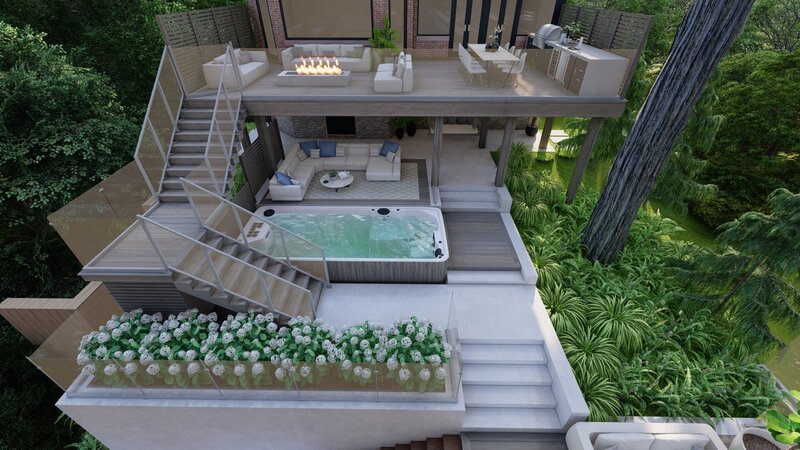 multi level deck with a lounge and a hot tub in ontario