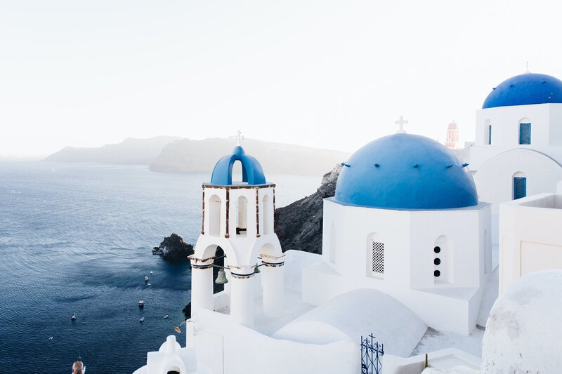 White buildings with Blue roofs in Greece