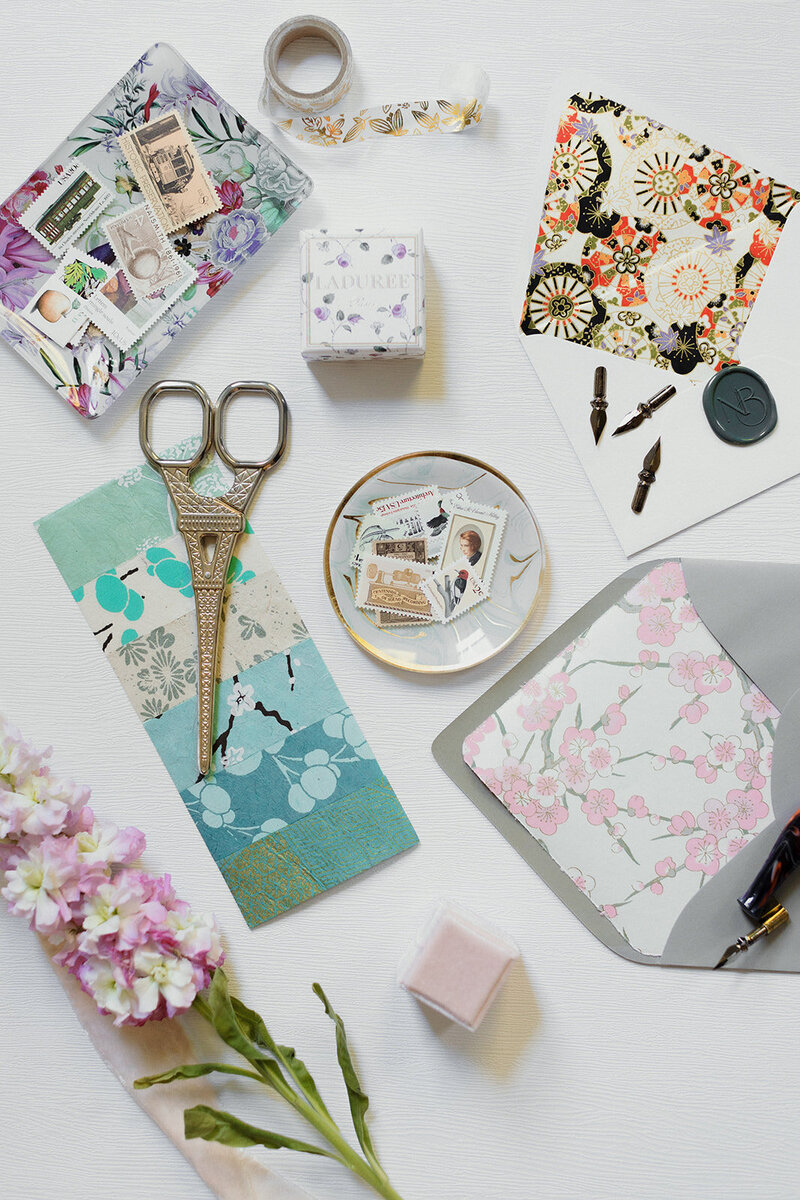 Wedding Calligraphy Envelopes and Tools Flatlay