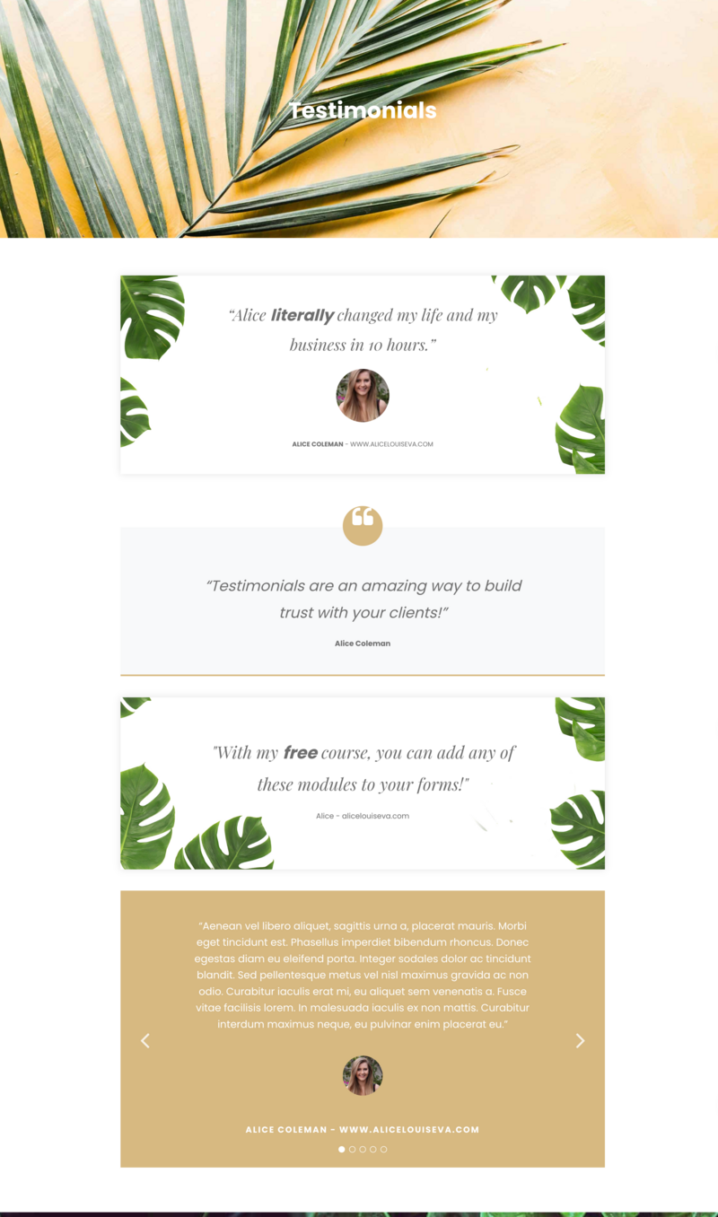 Code Snippets -testimonials