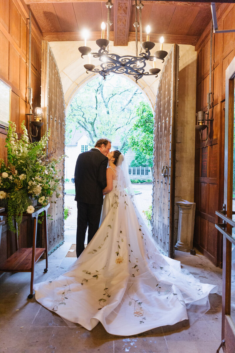 Custom blue and white wedding reception under a tent