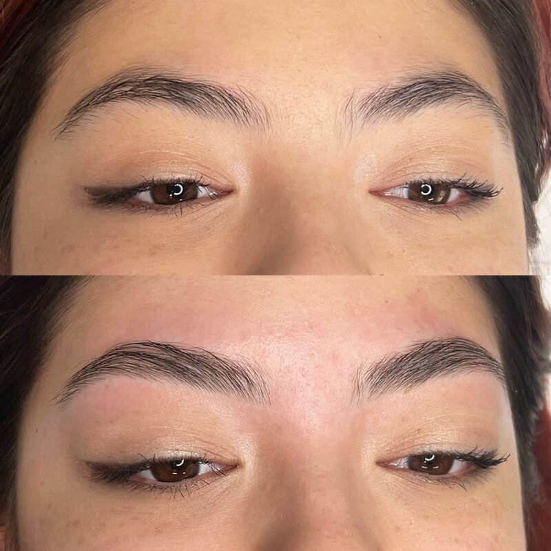 up close before and after of brow wax service in Eugene, OR