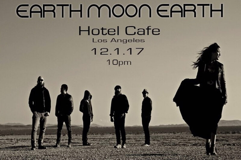 Gig poster Earth Moon Earth female lead singer in front male members standing in distance behind her