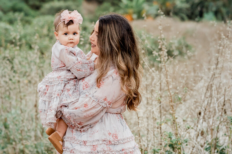 mother and daughter photo shoot in palos verdes with matching dresses