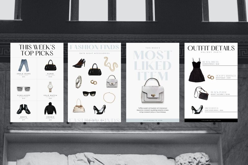 Pinterest templates for fashion bloggers and influencers, customizable in Canva