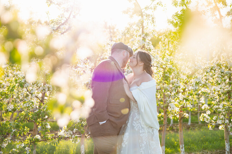New England orchard wedding portraits at Red Apple Farm with scenic country backdrops.