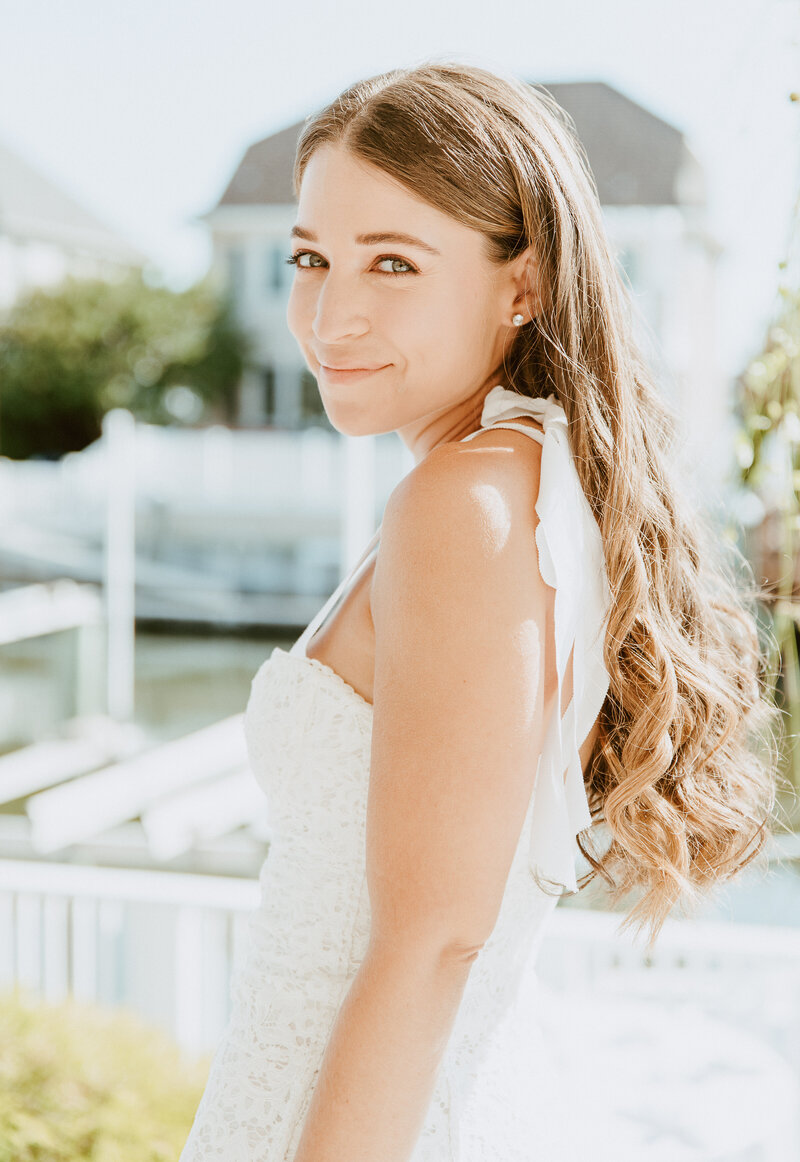 Bride smiling at Oceanside, CA wedding