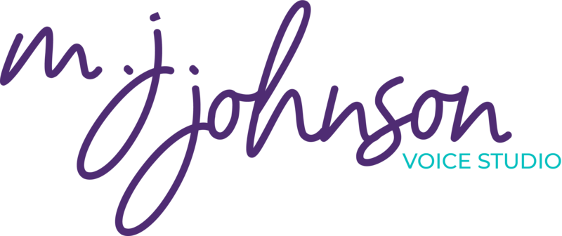 M.J. Johnson Voice Studio logo in dark blue and light purple