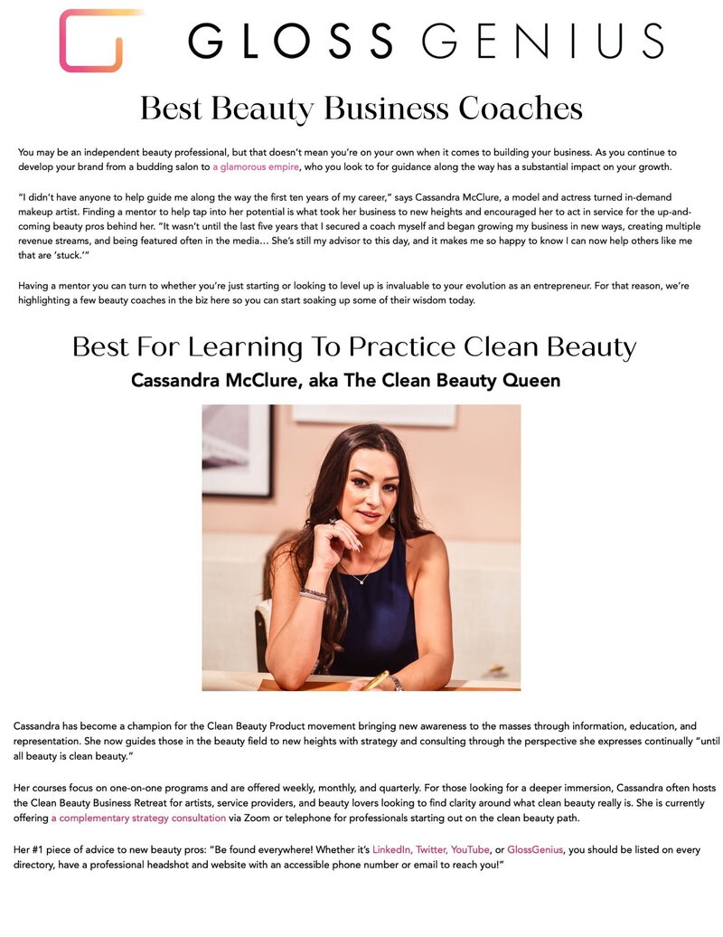 Gloss genius article naming Cassandra "Best Beauty Coach"