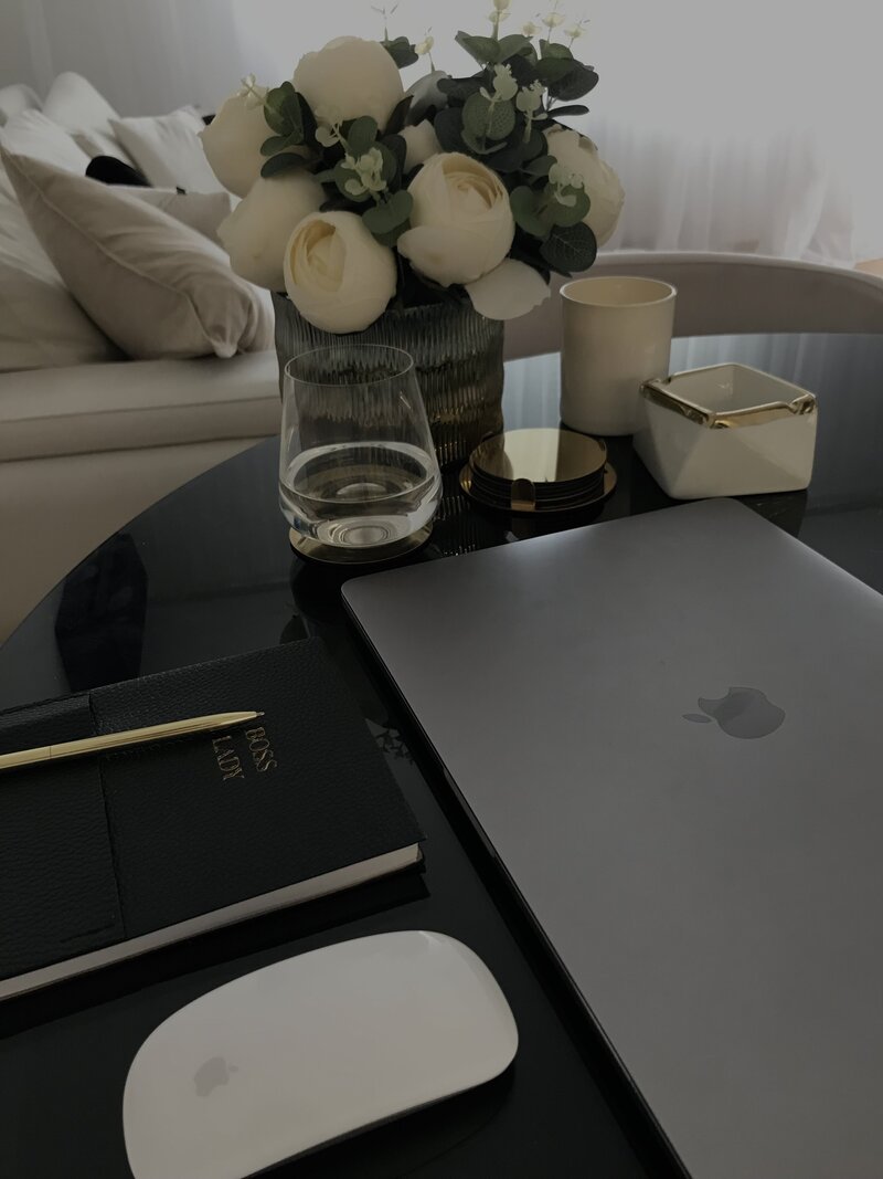 computer and desk set up for creating custom websites