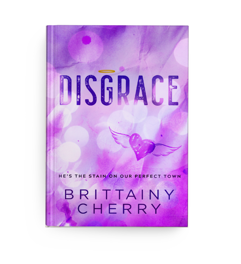 shirtless dark haired man with abs on the cover of romance novel 'disgrace' by brittainy cherry