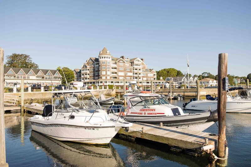 Photo of boats and town in Jamestown, RI