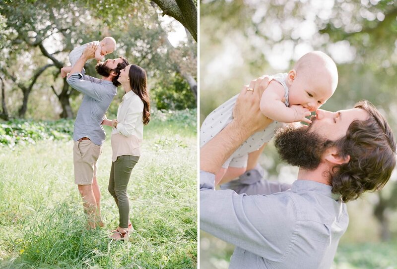 A family plays with their baby daughter during their Santa Barbara Family photo session