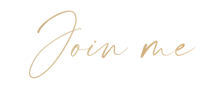 join me  written in brushed gold script font
