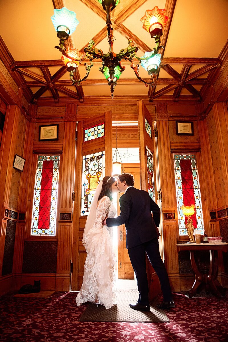 Wedding couple kissing