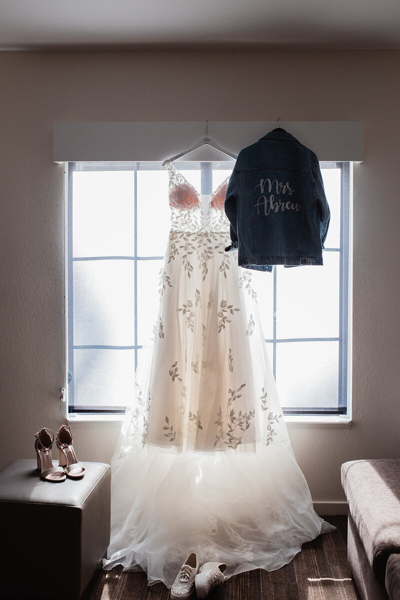 Bridal Details, Wedding Dress, Custom Denim Jackets, Heels and Shoes