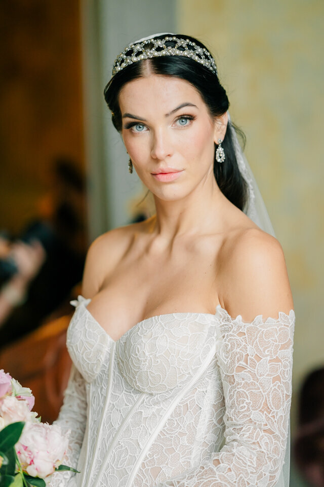 bride wearing her wedding dress and veil