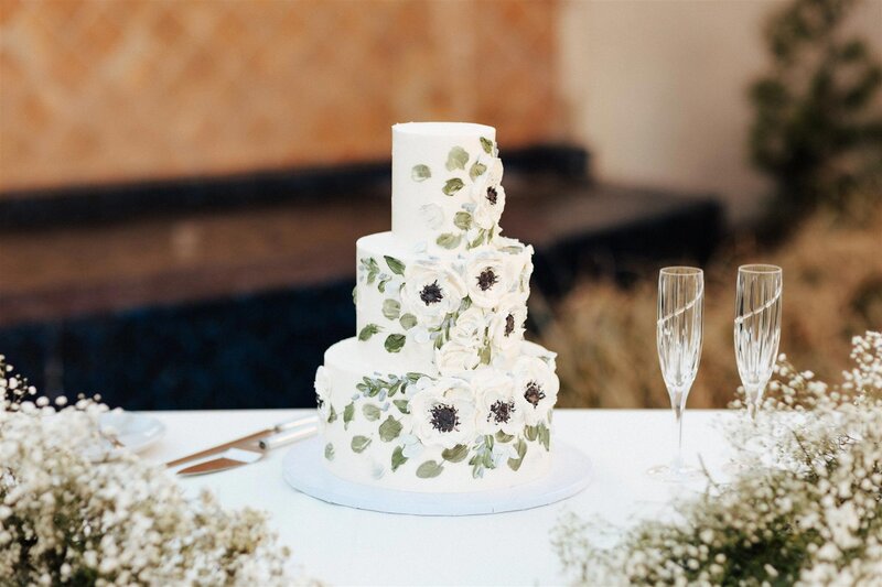 elegant wedding cake with white flowers