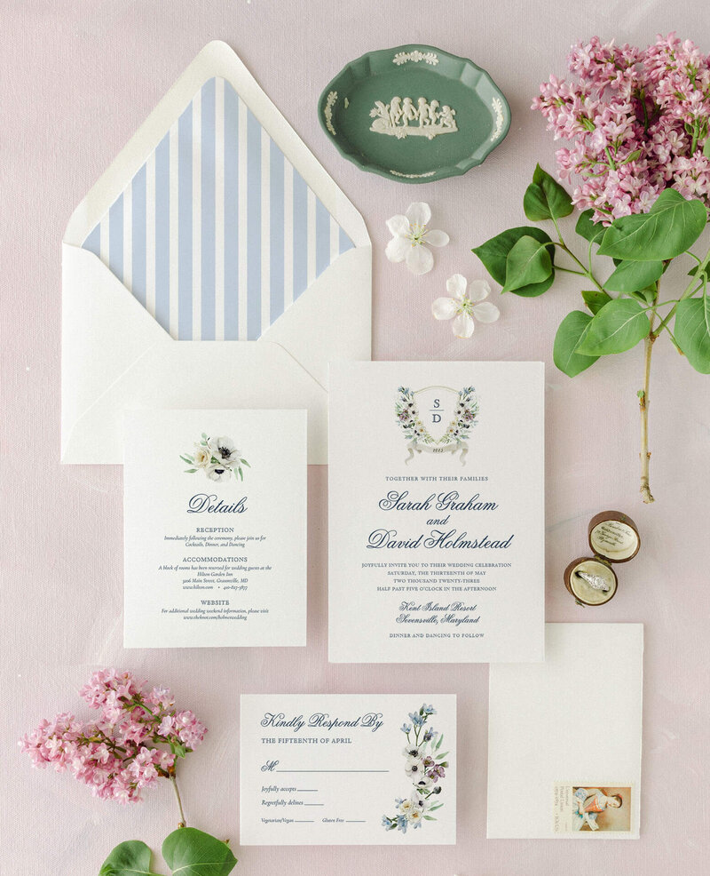 Watercolor floral wedding invitation suite