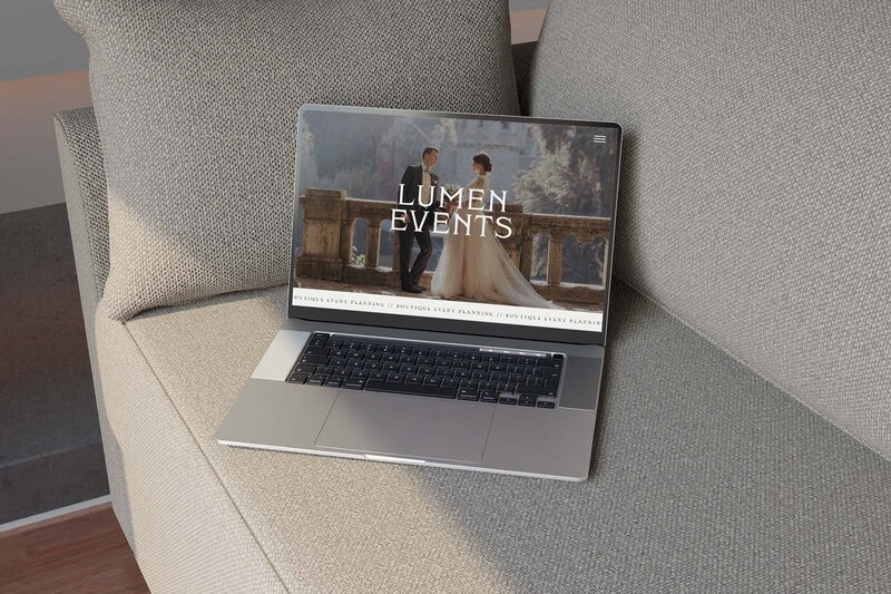 Screenshot of Lumen Events branding and custom Showit website by Soltide