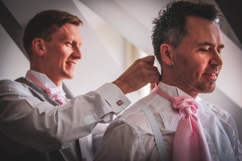 Light Shifter Studios captures images of a groom and best man on a destination wedding in Finland.