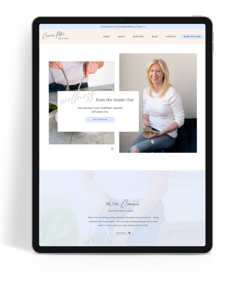Immerse yourself in the serenity of Carrie's wellness consultancy through her Showit website. Explore a harmonious blend of health and design.