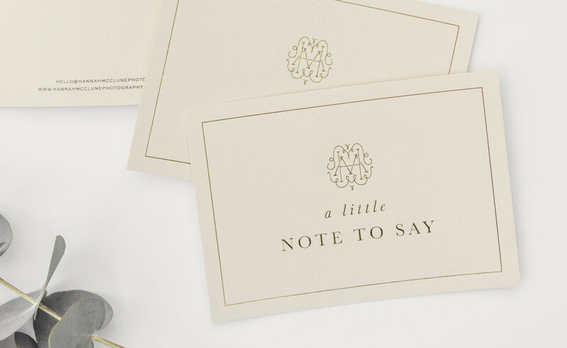Neutral notecards featuring HM monogram for Hannah McClune brand identity