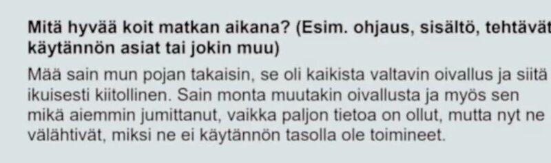 asiakaspalaute, jossa asiakas kertoo kuinka sai poikansa takasin valmennuksen avulla